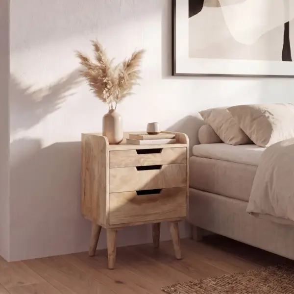 FineBuy Nachttisch aus Mango Massivholz mit 3 Schubladen & Ablage, 45 × 33 × 63 cm