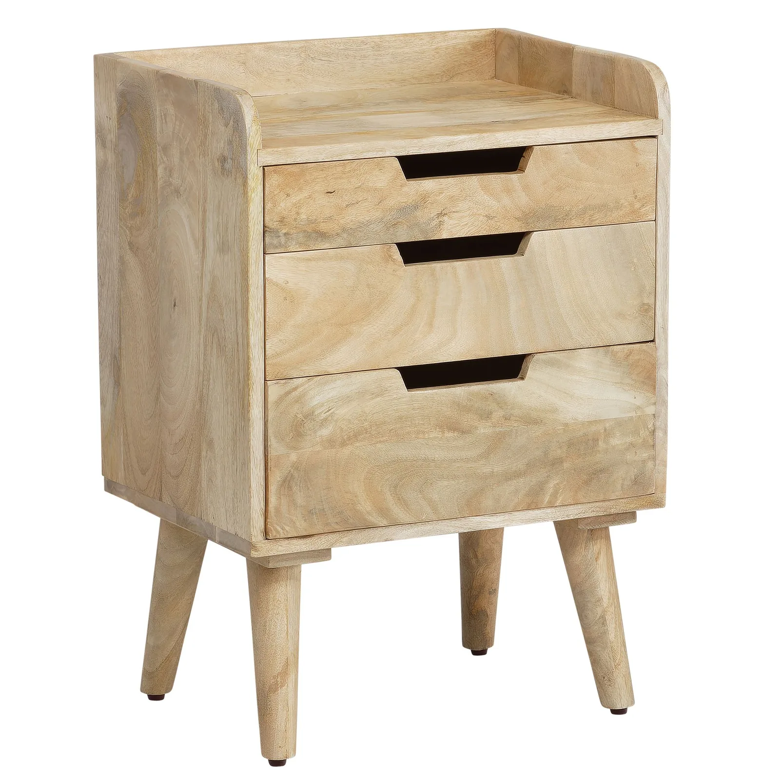 FineBuy Nachttisch aus Mango Massivholz mit 3 Schubladen & Ablage, 45 × 33 × 63 cm