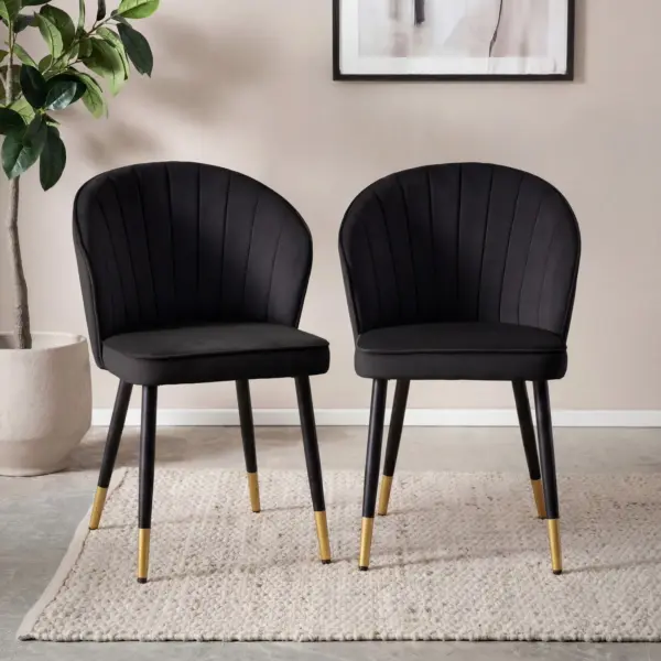 FineBuy Esszimmerstuhl 2er Set Samt Küchenstuhl mit Metallbeinen, Schwarz FineBuy Esszimmerstuhl 2er Set Samt Küchenstuhl mit Metallbeinen, Schwarz