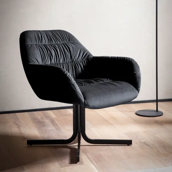 FineBuy Loungesessel Samt Design Clubsessel mit Metallbeine, Schwarz