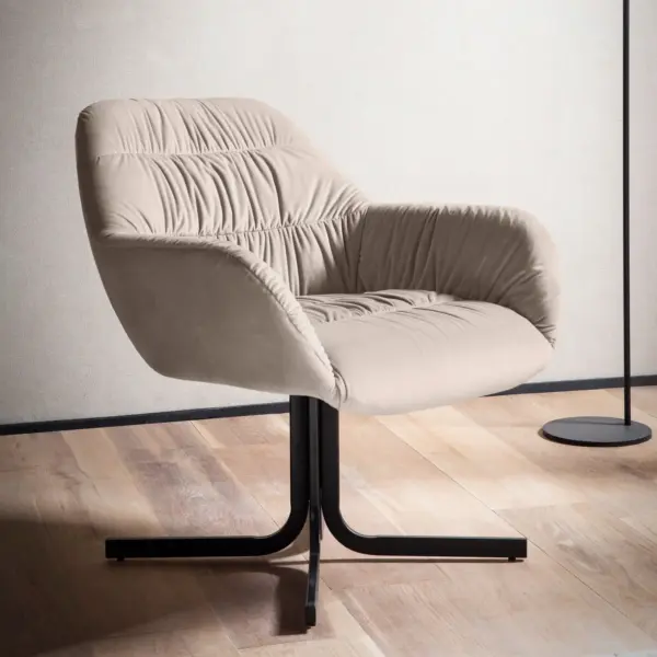 FineBuy Loungesessel Samt Design Clubsessel mit Metallbeine, Beige