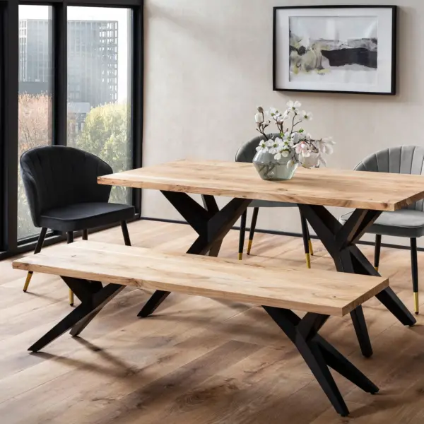 FineBuy Esszimmerbank Akazie Massivholz Metall Loft-Style, Braun FineBuy Esszimmerbank Akazie Massivholz Metall Loft-Style, Braun