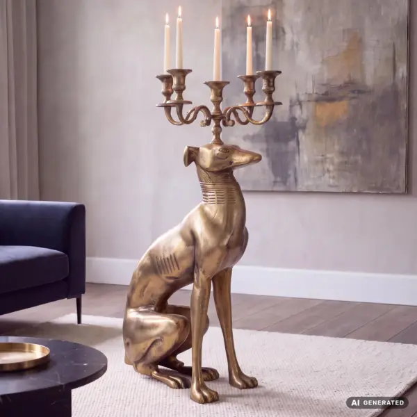 FineBuy Kerzenhalter Windhund aus Aluminium, Gold – 69 cm