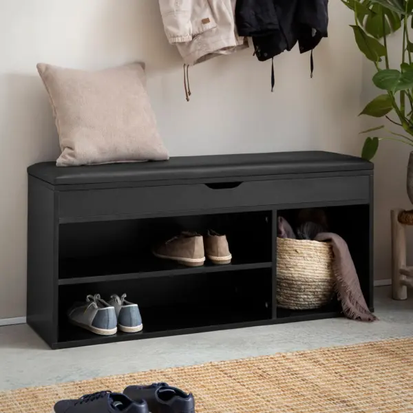 FineBuy Schuhbank mit Sitzfläche Garderoben-Bank, Schwarz – 104 × 51 × 32 cm