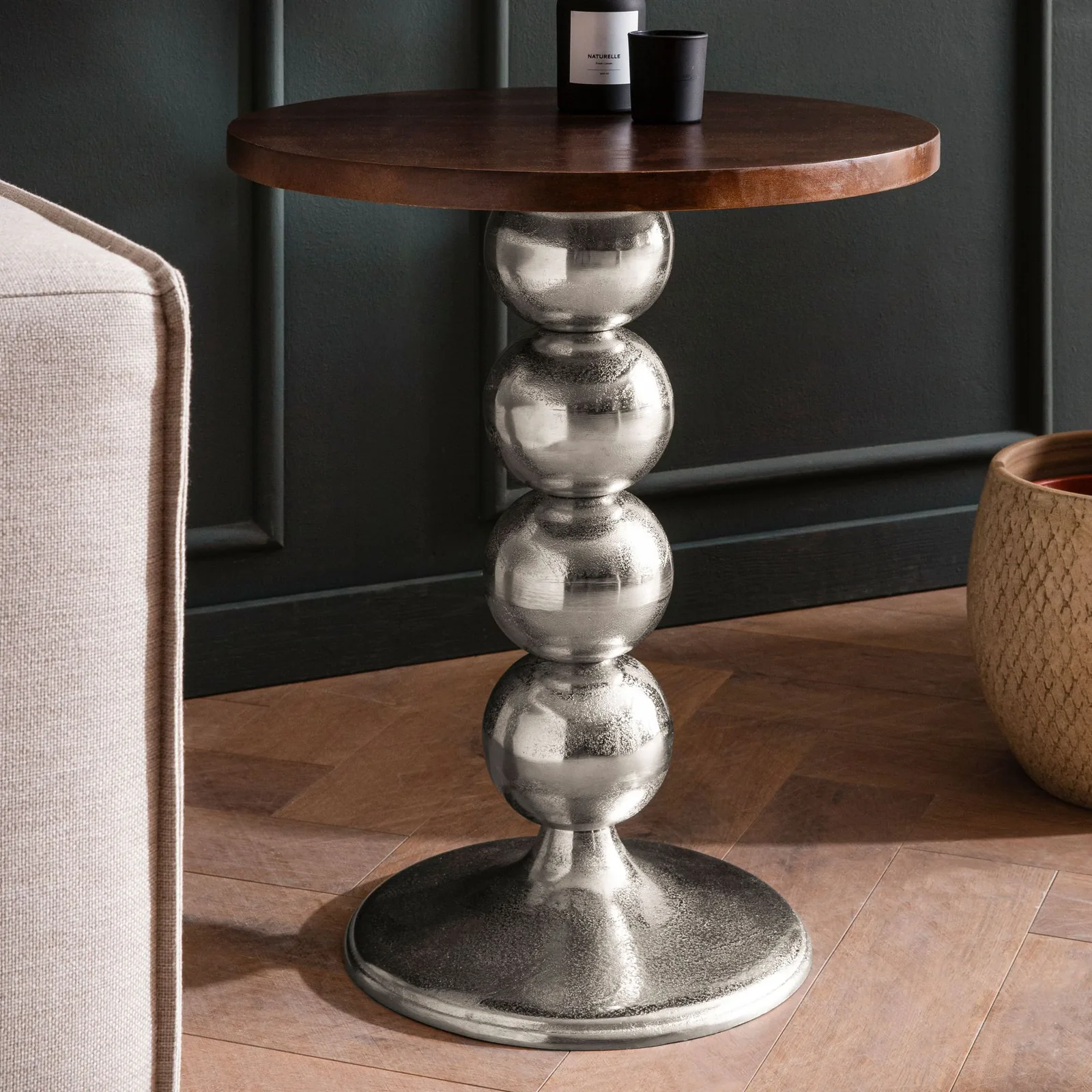 FineBuy Beistelltisch Mango Massivholz Metall, Silber – 50 × 50 × 61,5 cm