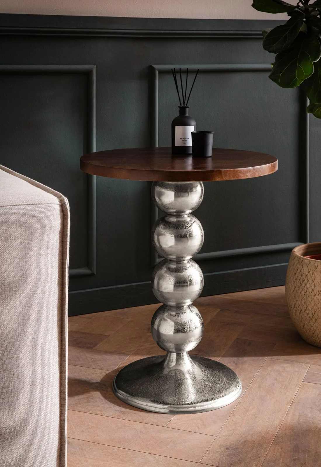 FineBuy Beistelltisch Mango Massivholz Metall, Silber – 50 × 50 × 61,5 cm
