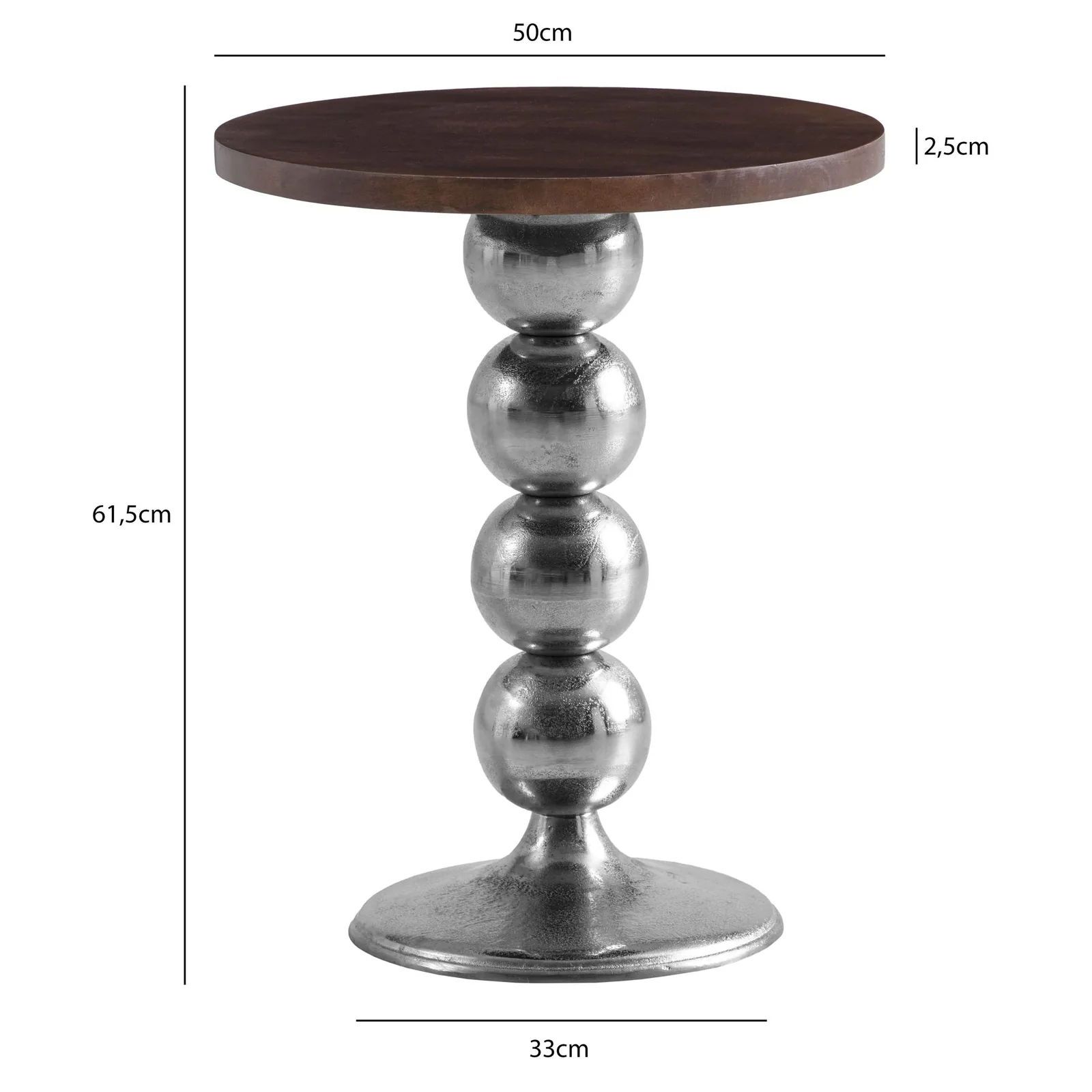 FineBuy Beistelltisch Mango Massivholz Metall, Silber – 50 × 50 × 61,5 cm