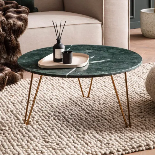 FineBuy Couchtisch Echter Marmor, Grün – 70 × 70 × 35 cm
