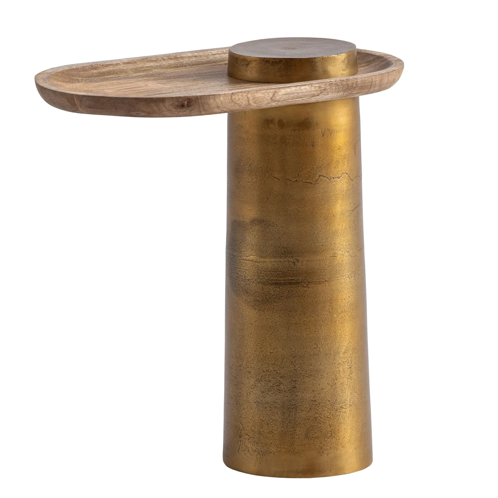 FineBuy Beistelltisch Mango Massivholz Metall, Gold – 50 × 30 × 52 cm