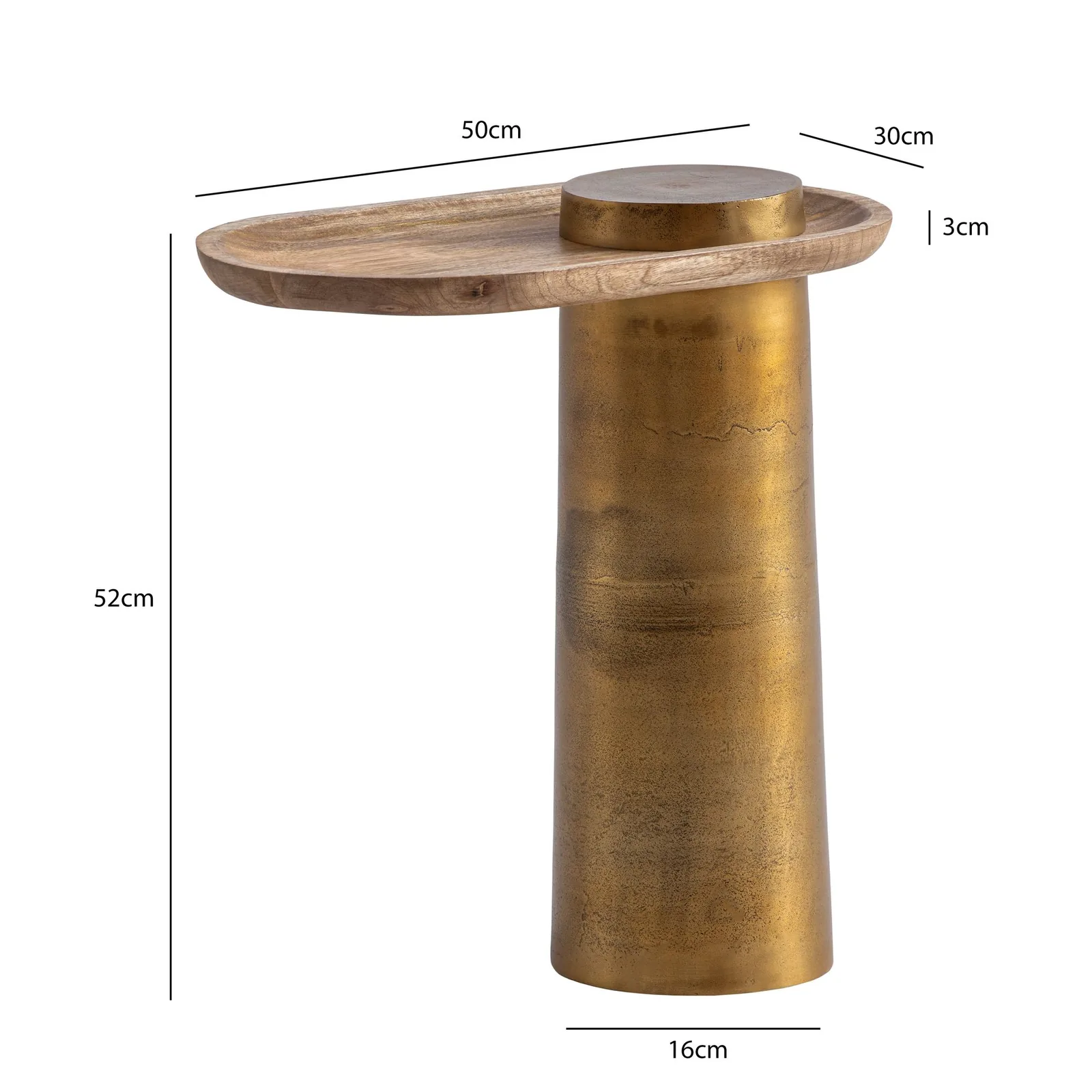 FineBuy Beistelltisch Mango Massivholz Metall, Gold – 50 × 30 × 52 cm
