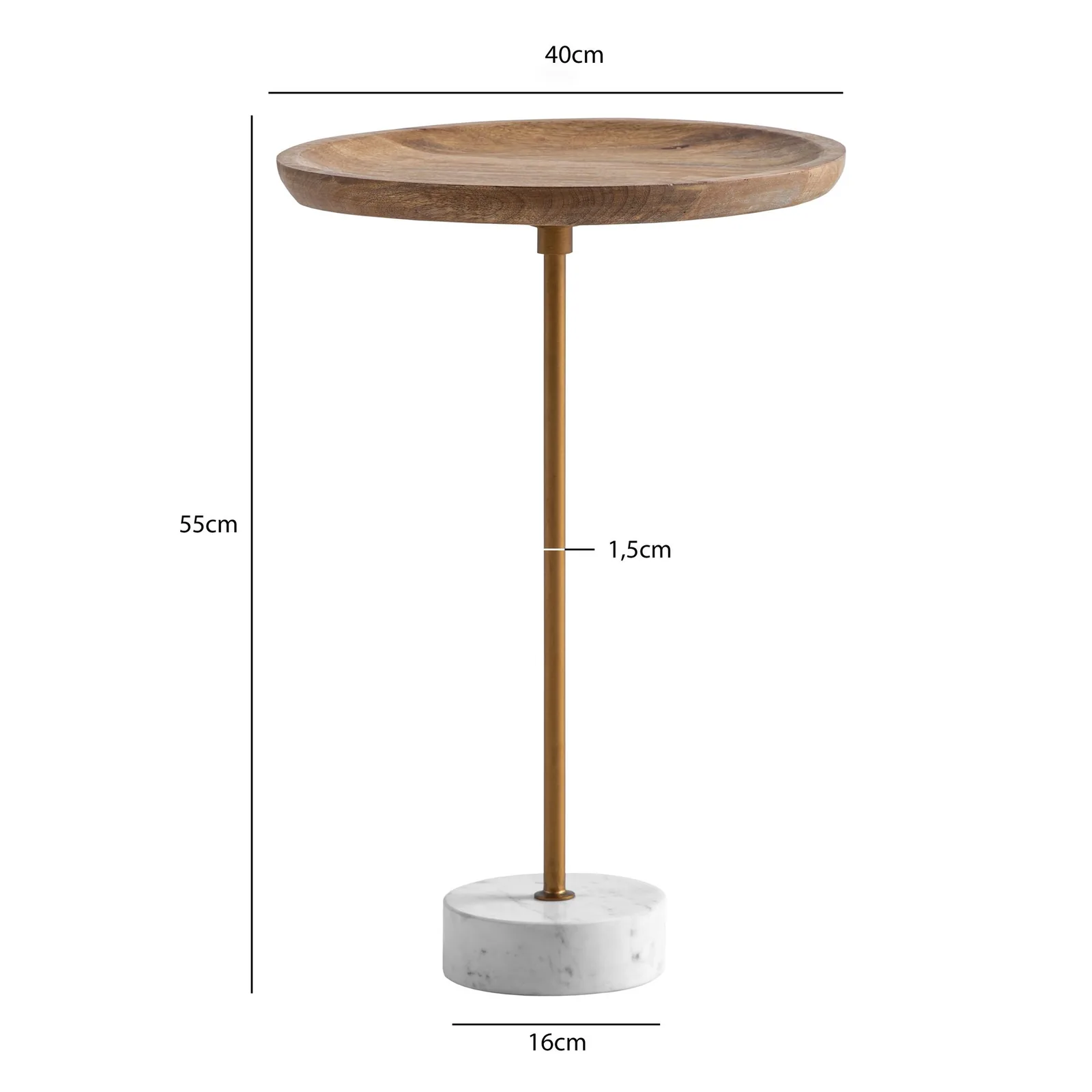 FineBuy Beistelltisch Mango Massivholz Echter Marmor, Braun – 40 × 40 × 55 cm