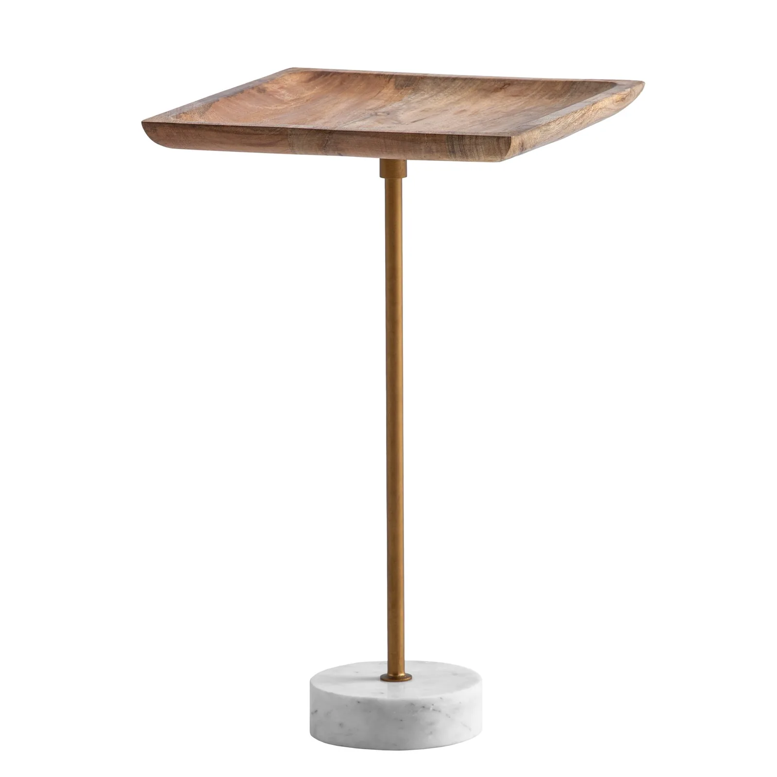 FineBuy Beistelltisch Mango Massivholz Echter Marmor, Braun – 35 × 35 × 55 cm
