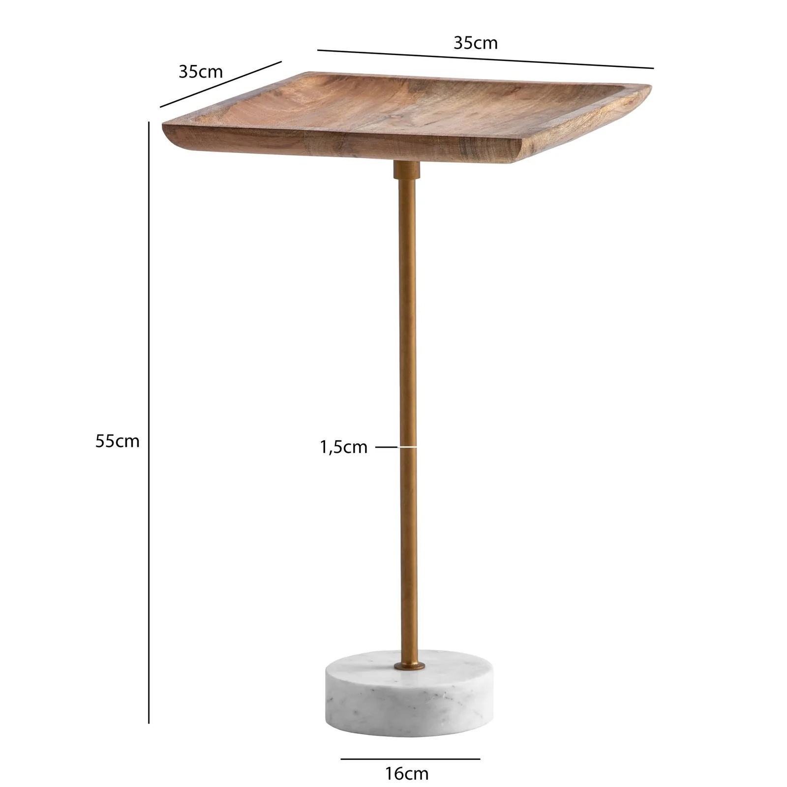FineBuy Beistelltisch Mango Massivholz Echter Marmor, Braun – 35 × 35 × 55 cm