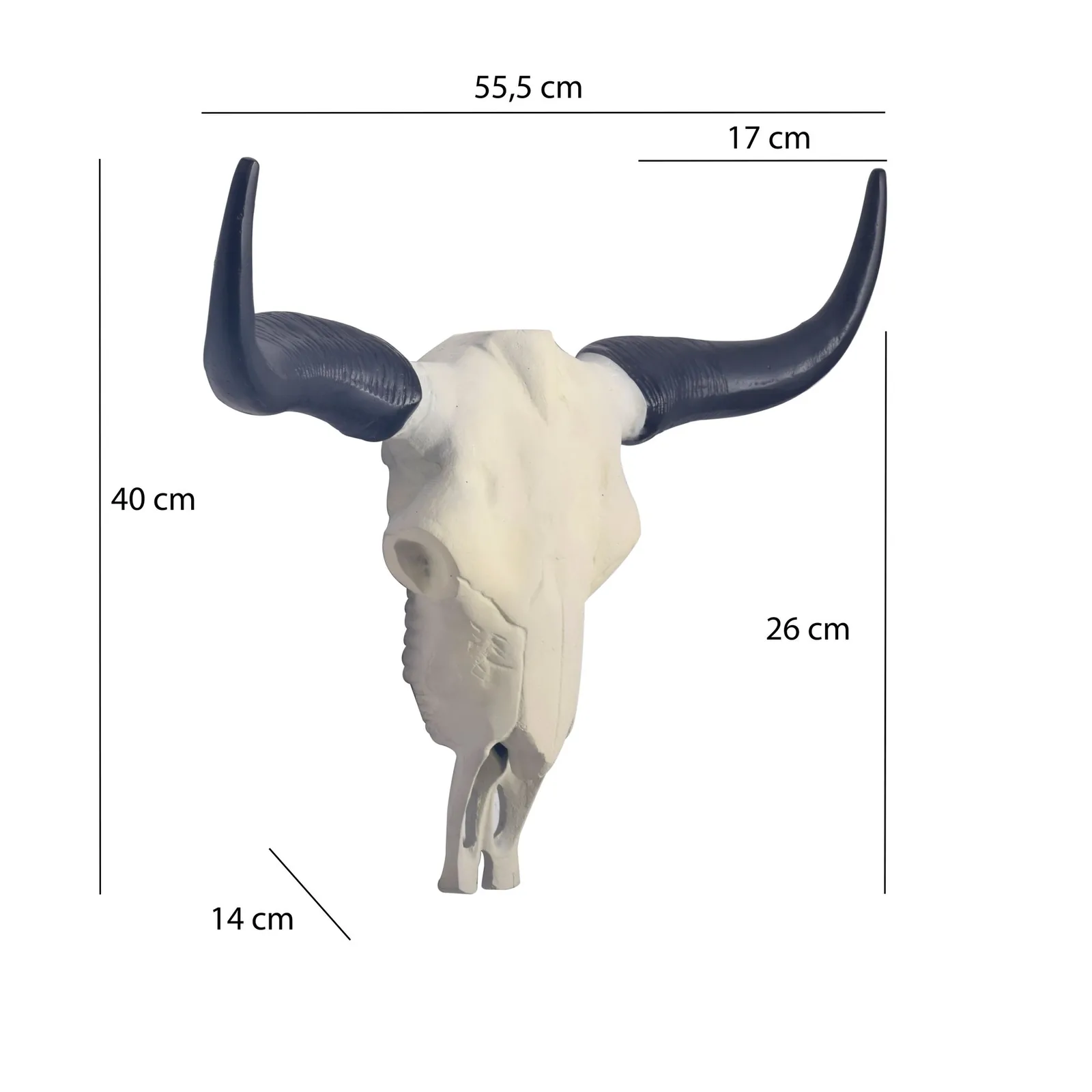 FineBuy Deko Geweih Büffel-Schädel aus Aluminium, Weiß – 55,5 cm