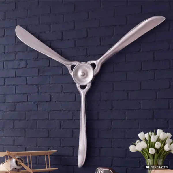 FineBuy Deko Propeller aus Aluminium, Silber – 85 × 85 cm