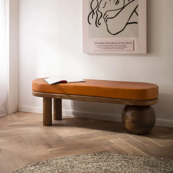 FineBuy gepolsterte Sitzbank aus Massivholz, Braun – 140 cm FineBuy gepolsterte Sitzbank aus Massivholz, Braun – 140 cm