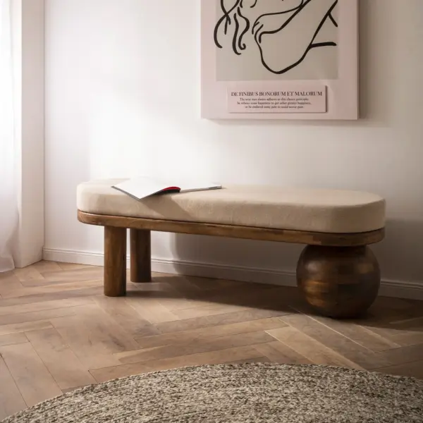 FineBuy gepolsterte Sitzbank aus Massivholz, Beige – 140 cm FineBuy gepolsterte Sitzbank aus Massivholz, Beige – 140 cm