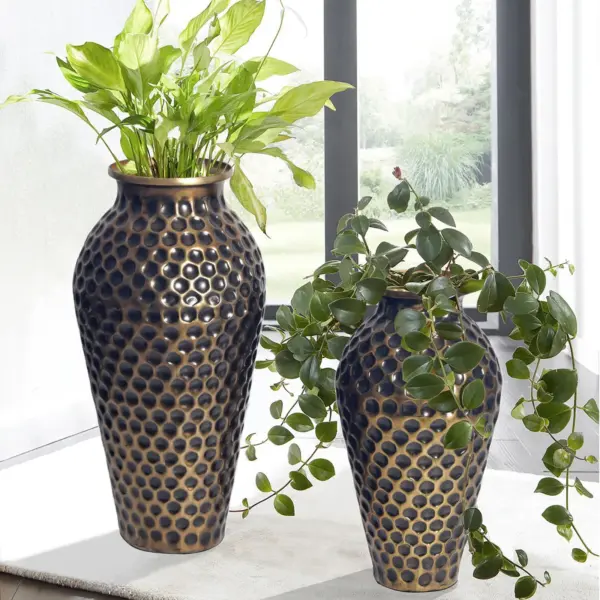 FineBuy Deko Vase 2er Set Aluminium Amphore Blumenvase Modern, Dekovase Rund 2-teilig für Blumen, Alu Tischvase Wohndeko Metall Tischdeko Handgefertigt