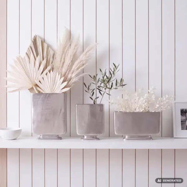 FineBuy Deko Vase 3er Set aus Aluminium, Silber