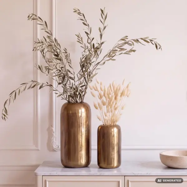 FineBuy Deko Vase 2er Set Aluminium Zylinder Blumenvase Modern, Dekovase Rund 2-teilig für Blumen, Alu Tischvase Wohndeko Metall Tischdeko Handgefertigt