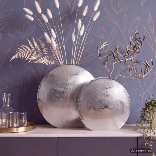 FineBuy Deko Vase 2er Set Aluminium Blumenvase Modern, Dekovase Rund 2-teilig für Blumen, Alu Tischvase Wohndeko Metall Tischdeko Handgefertigt