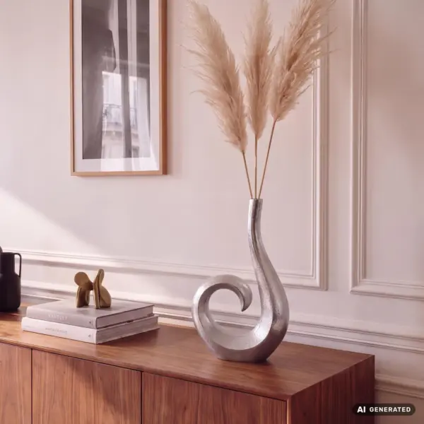 FineBuy Deko Vase aus Aluminium, Silber – 47 cm