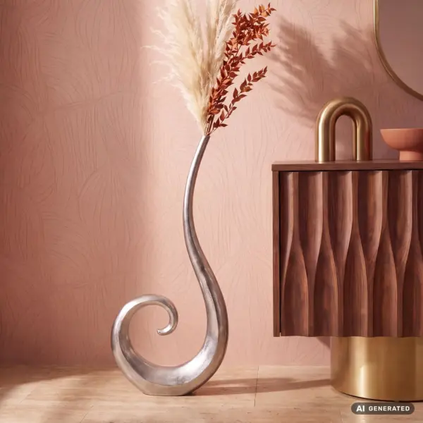 FineBuy Deko Vase aus Aluminium, Silber – 100 cm