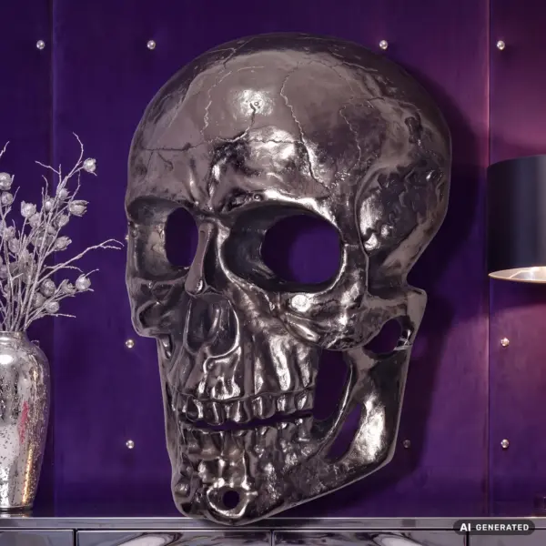 FineBuy Wanddeko Totenkopf aus Aluminium, Silber – 41 cm
