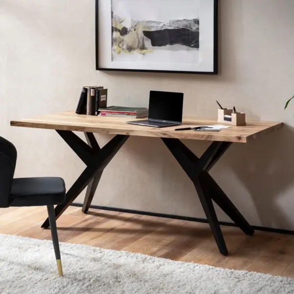 FineBuy Schreibtisch Akazie Massivholz Computertisch Loft-Style, Braun