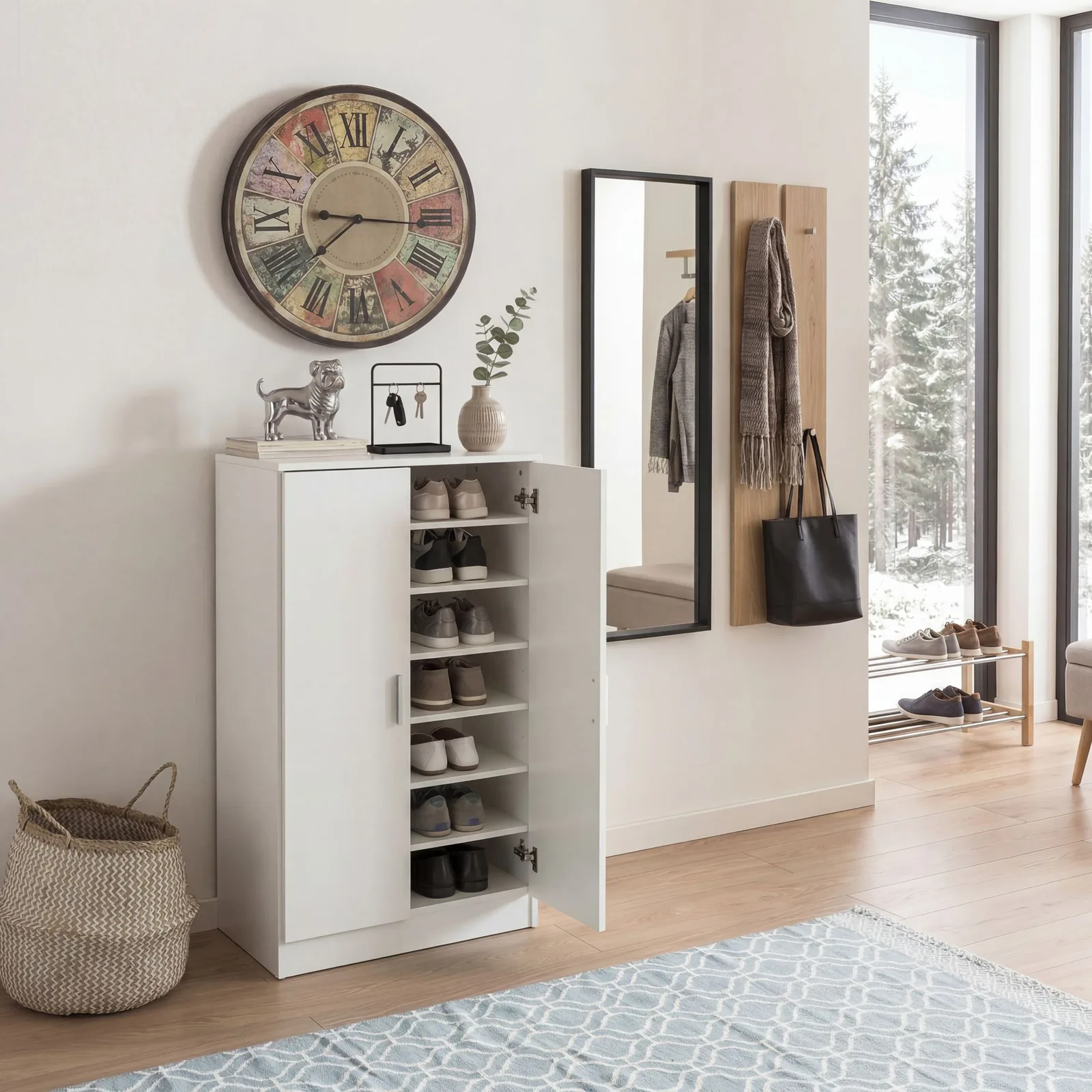 FineBuy Schuhschrank mit 2 Türen aus Holz, Weiß – 55 × 108 × 35 cm