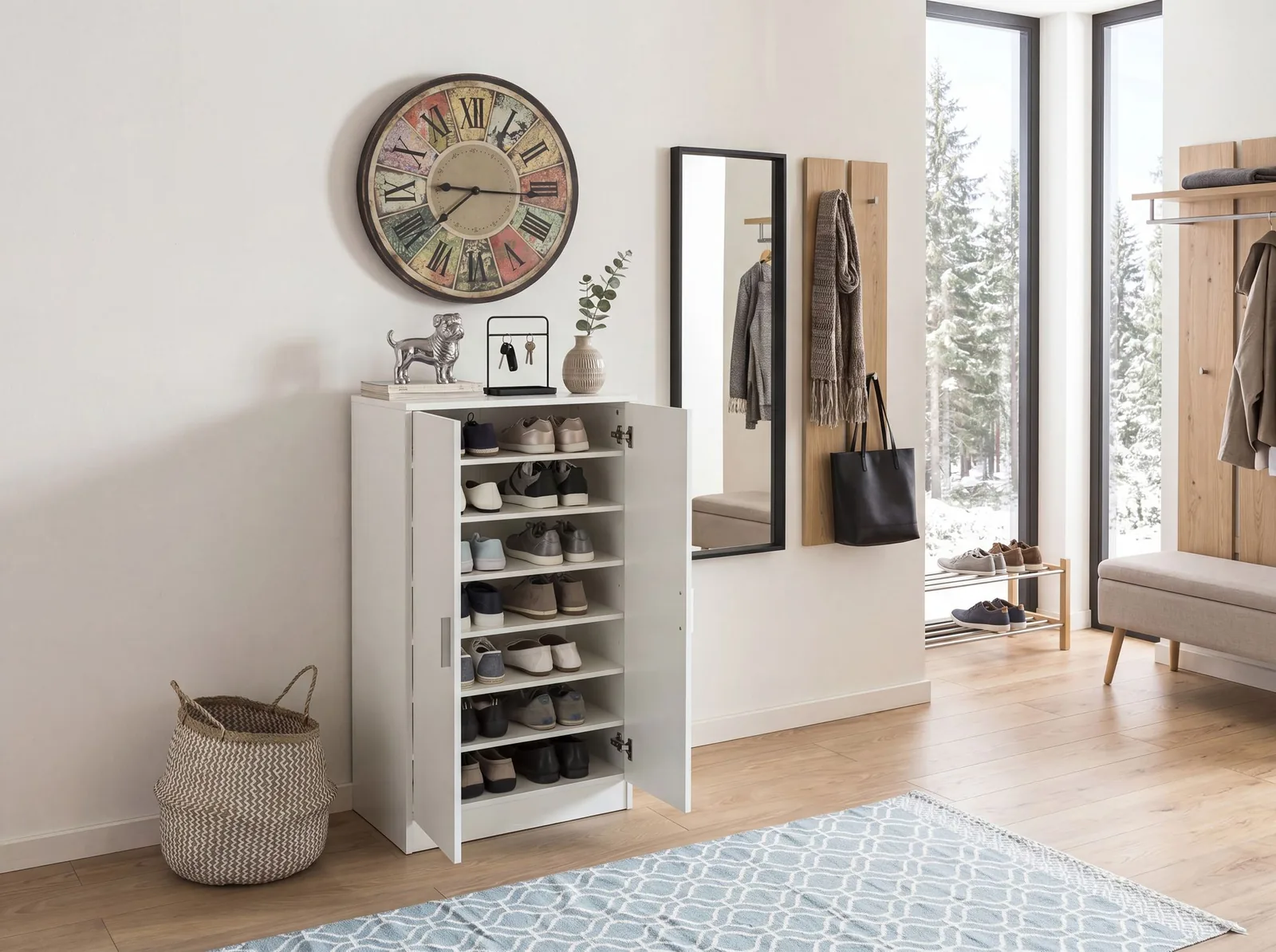 FineBuy Schuhschrank mit 2 Türen aus Holz, Weiß – 55 × 108 × 35 cm