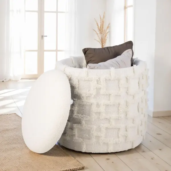 FineBuy Sitzhocker mit Stauraum, Beige – 45 × 40 cm FineBuy Sitzhocker mit Stauraum, Beige – 45 × 40 cm