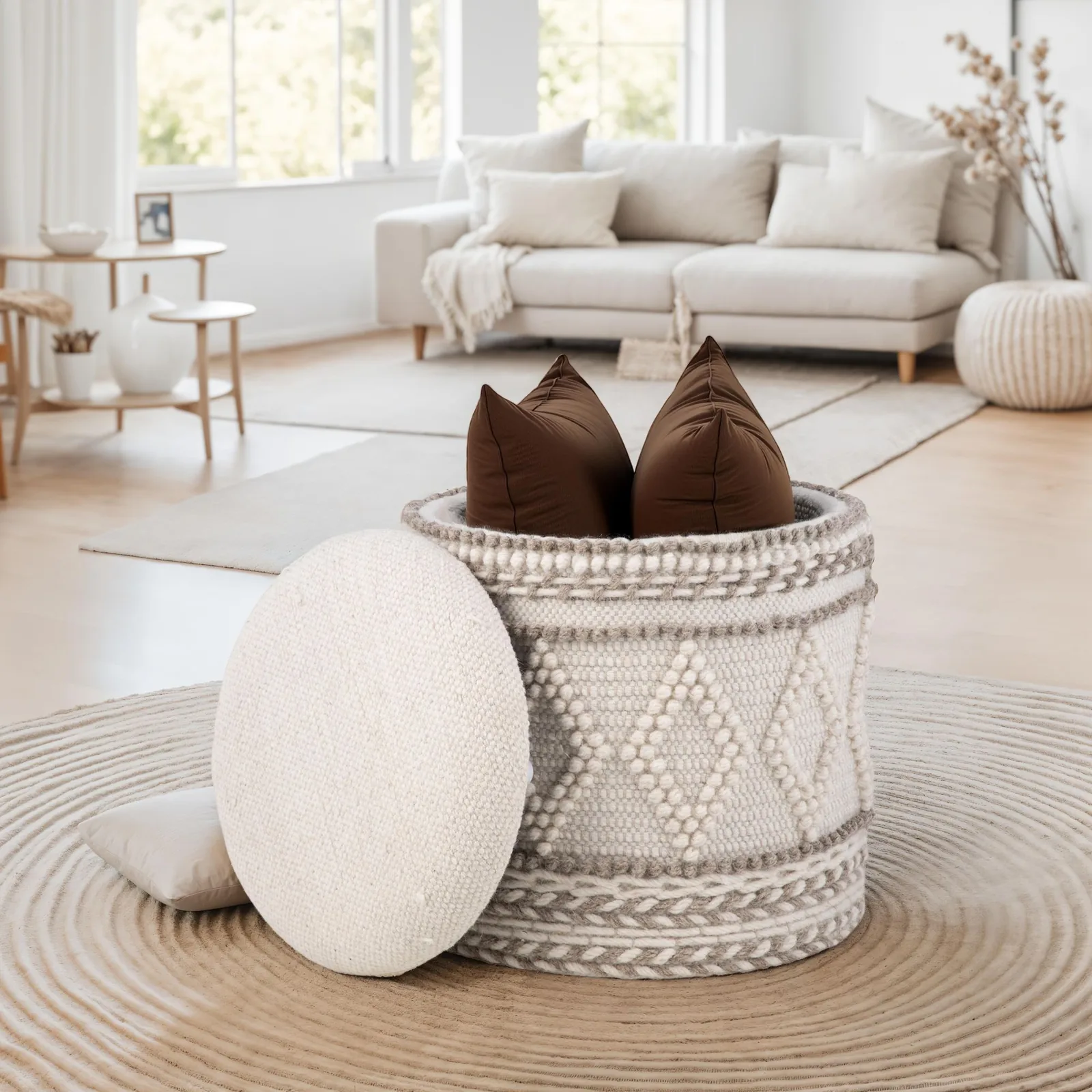 FineBuy Sitzhocker mit Stauraum, Beige – 45 cm