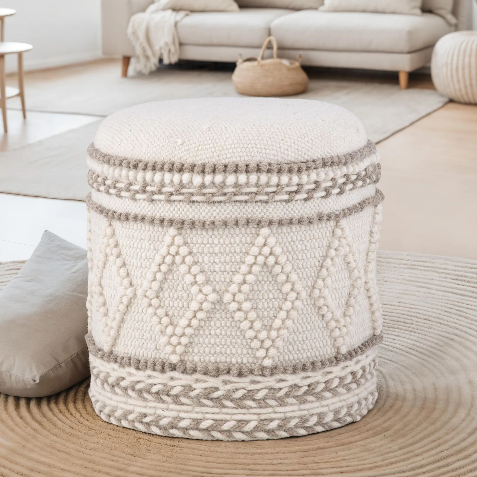 FineBuy Sitzhocker mit Stauraum, Beige – 45 cm