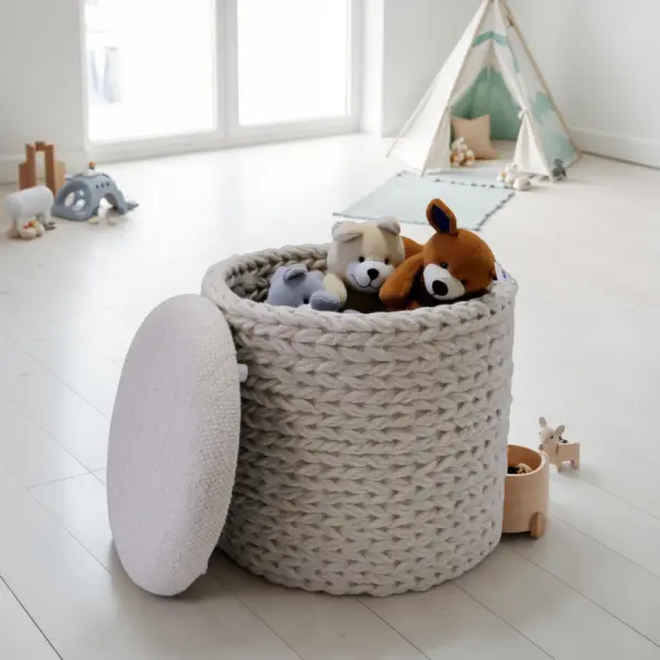 FineBuy Sitzhocker mit Stauraum aus Wolle rund, Beige – 40 × 40 × 45 cm FineBuy Sitzhocker mit Stauraum aus Wolle rund, Beige – 40 × 40 × 45 cm