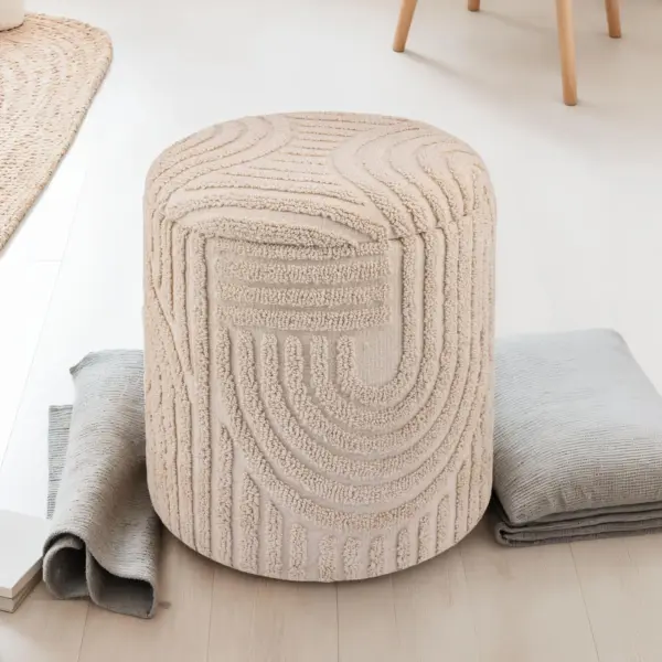 FineBuy Dekohocker mit Stauraum aus Baumwolle rund Ø40×, Beige – 45 cm
