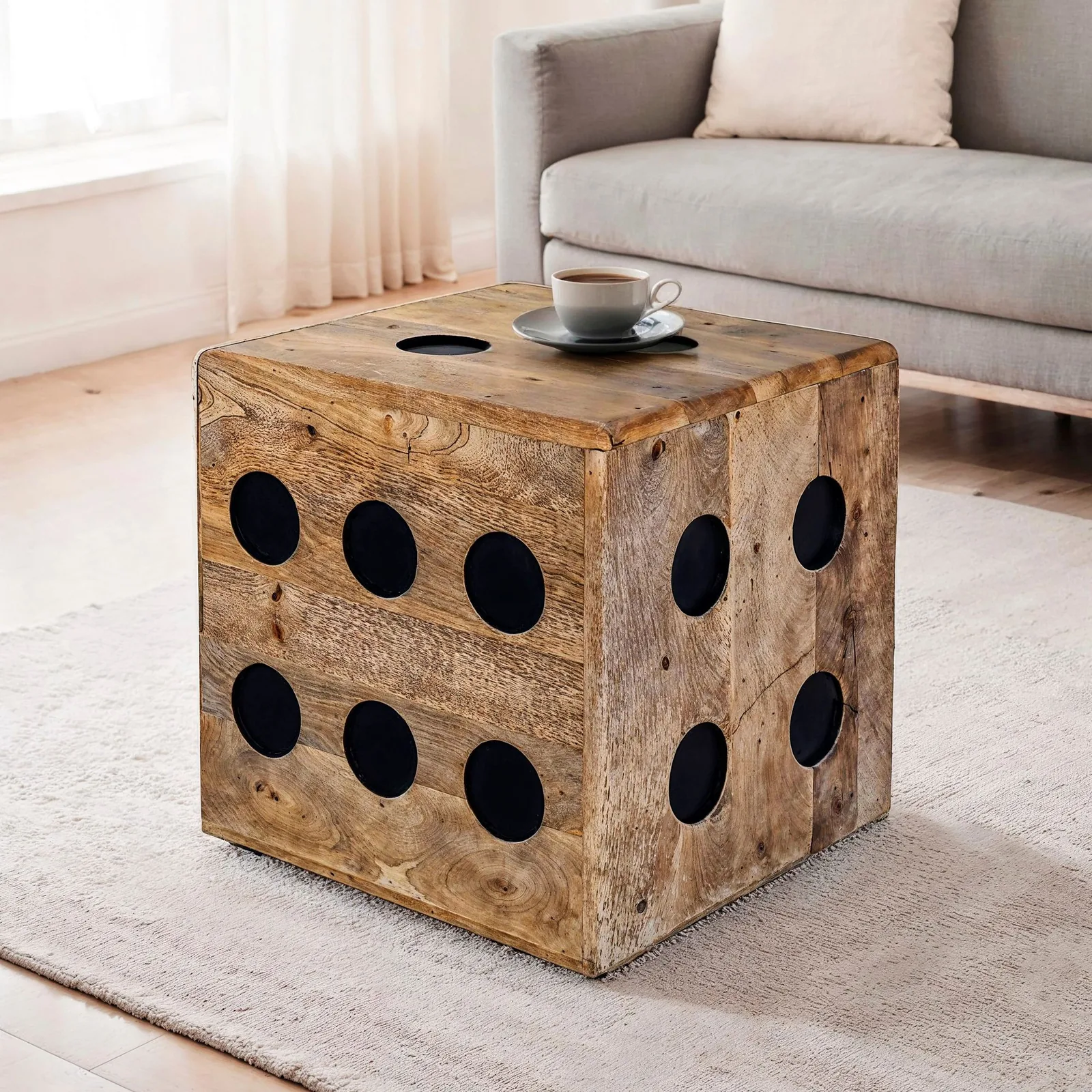 FineBuy Würfelhocker Mango Massivholz, Braun – 41 × 41 × 41 cm
