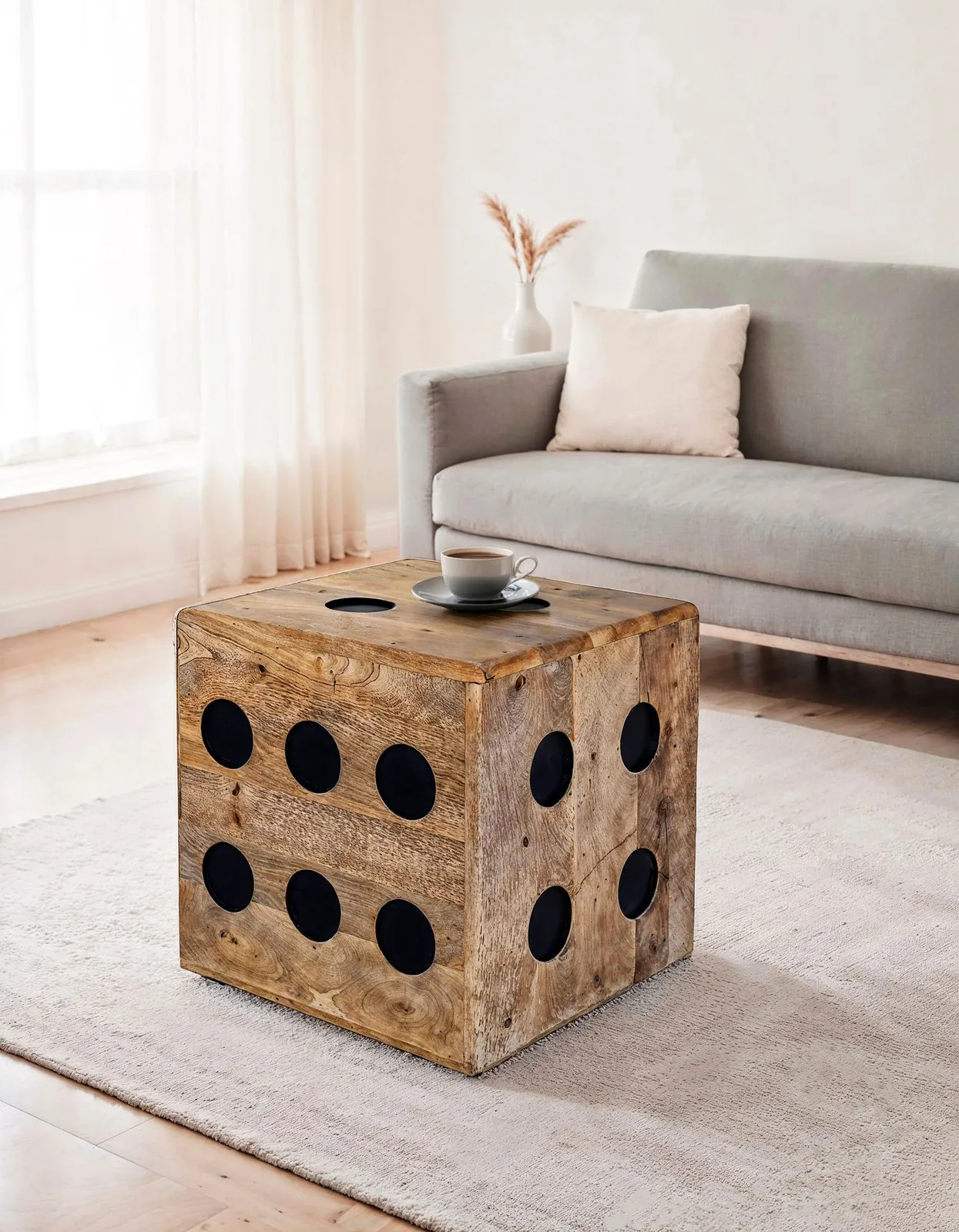 FineBuy Würfelhocker Mango Massivholz, Braun – 41 × 41 × 41 cm