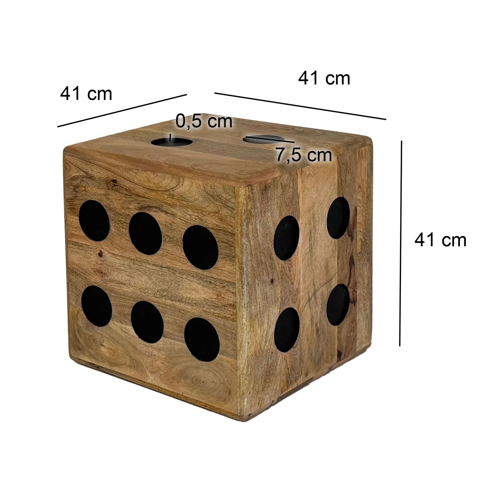 FineBuy Würfelhocker Mango Massivholz, Braun – 41 × 41 × 41 cm