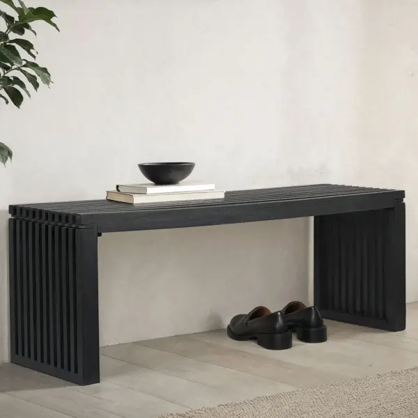 FineBuy Sitzbank aus Holz, Schwarz – 120 cm