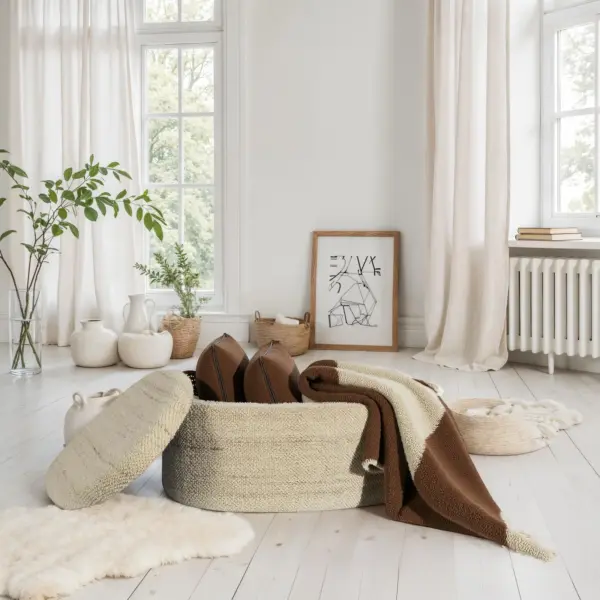 FineBuy Sitzhocker mit Stauraum Wolle oval, Braun – 81 cm FineBuy Sitzhocker mit Stauraum Wolle oval, Braun – 81 cm