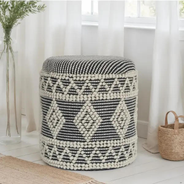 FineBuy Sitzhocker aus Wolle Ø, Grau – 40 × 45 cm