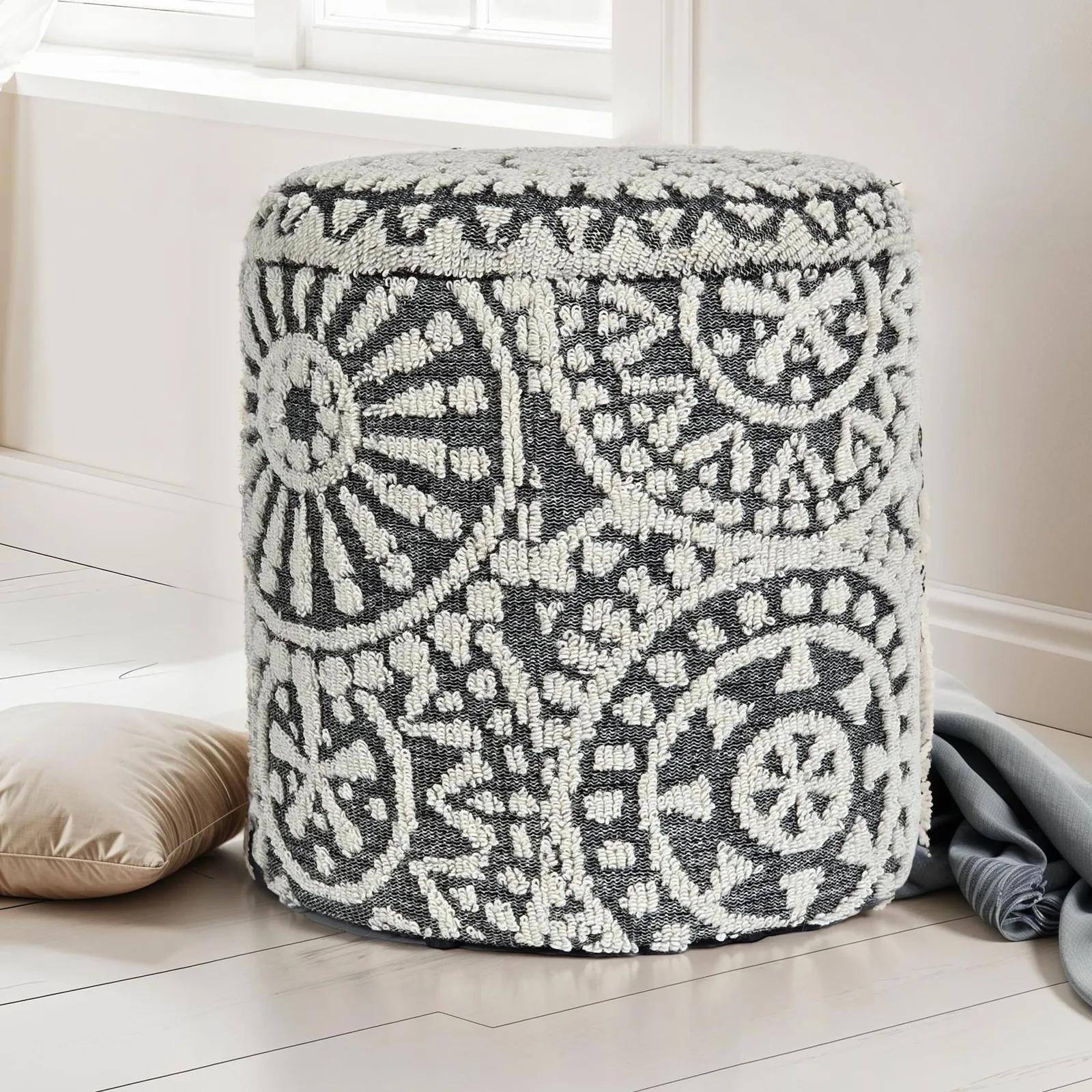 FineBuy Sitzhocker rund Ø, Grau – 40 × 45 cm