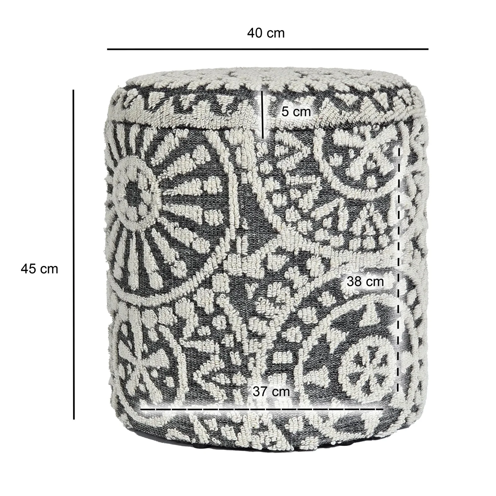 FineBuy Sitzhocker rund Ø, Grau – 40 × 45 cm