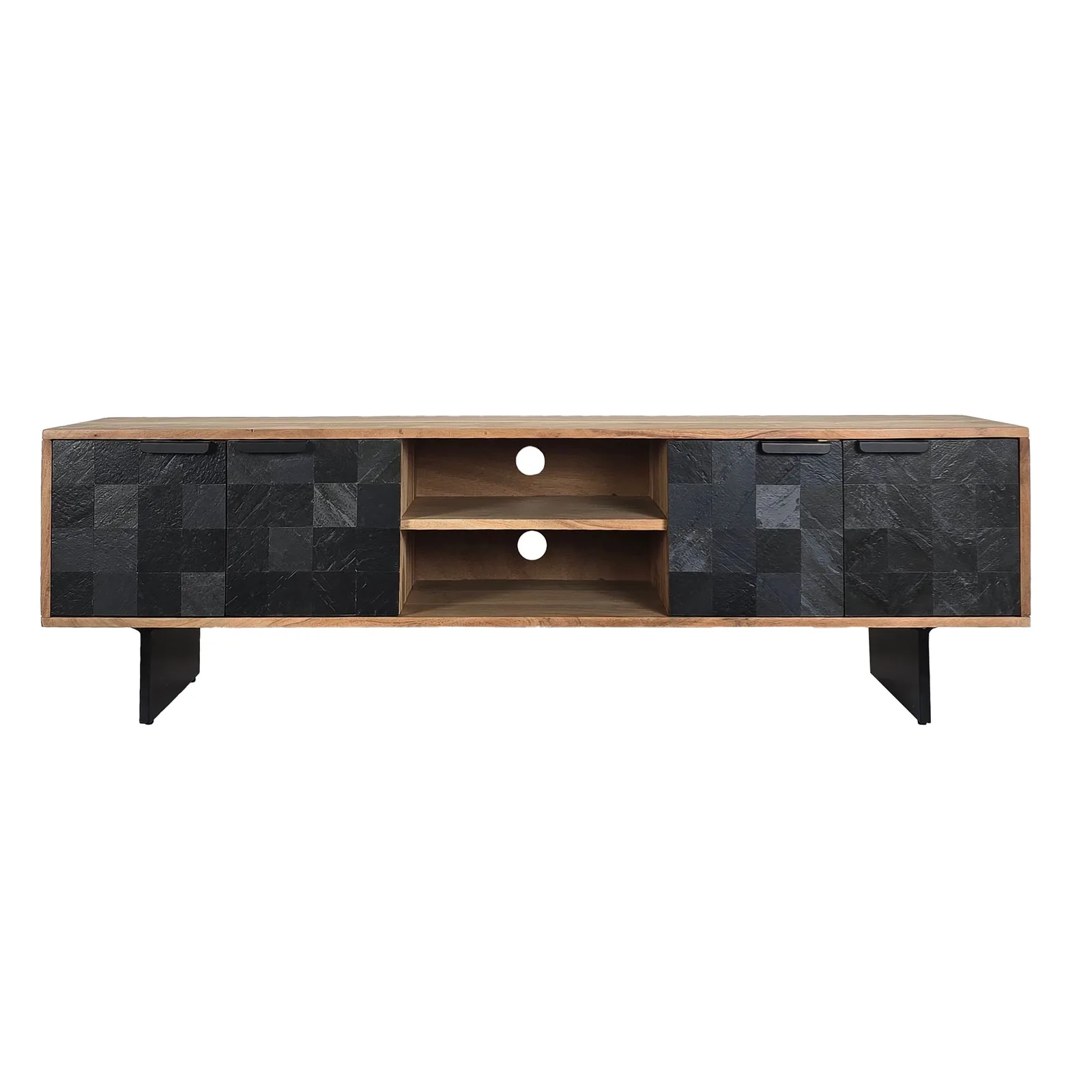 FineBuy Lowboard Akazie Massivholz, Schwarz – 150 cm
