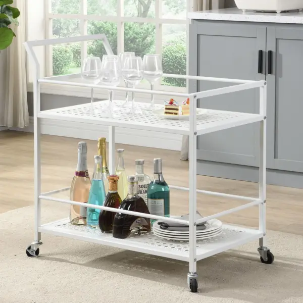 FineBuy Servierwagen Metall, Weiß – 79 × 45 × 83 cm