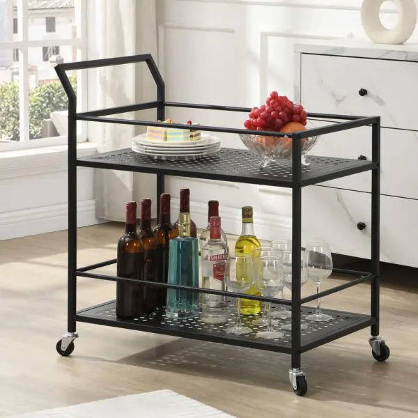 FineBuy Servierwagen Metall, Schwarz – 79 × 45 × 83 cm