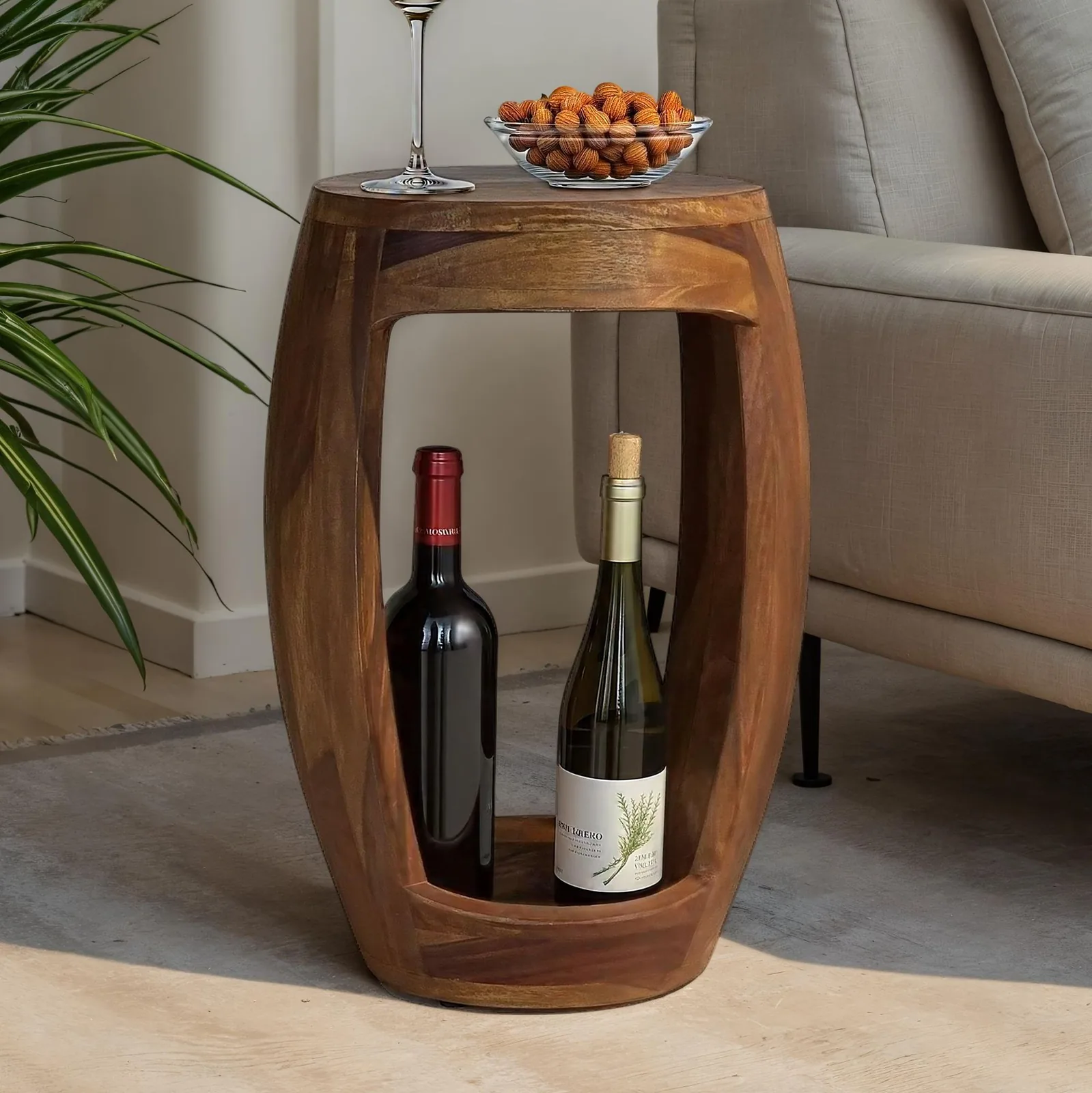 FineBuy Beistelltisch Sheesham aus Massivholz, Braun – 30 cm
