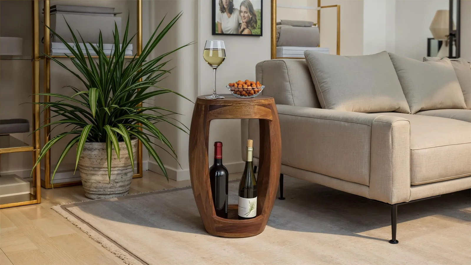 FineBuy Beistelltisch Sheesham aus Massivholz, Braun – 30 cm