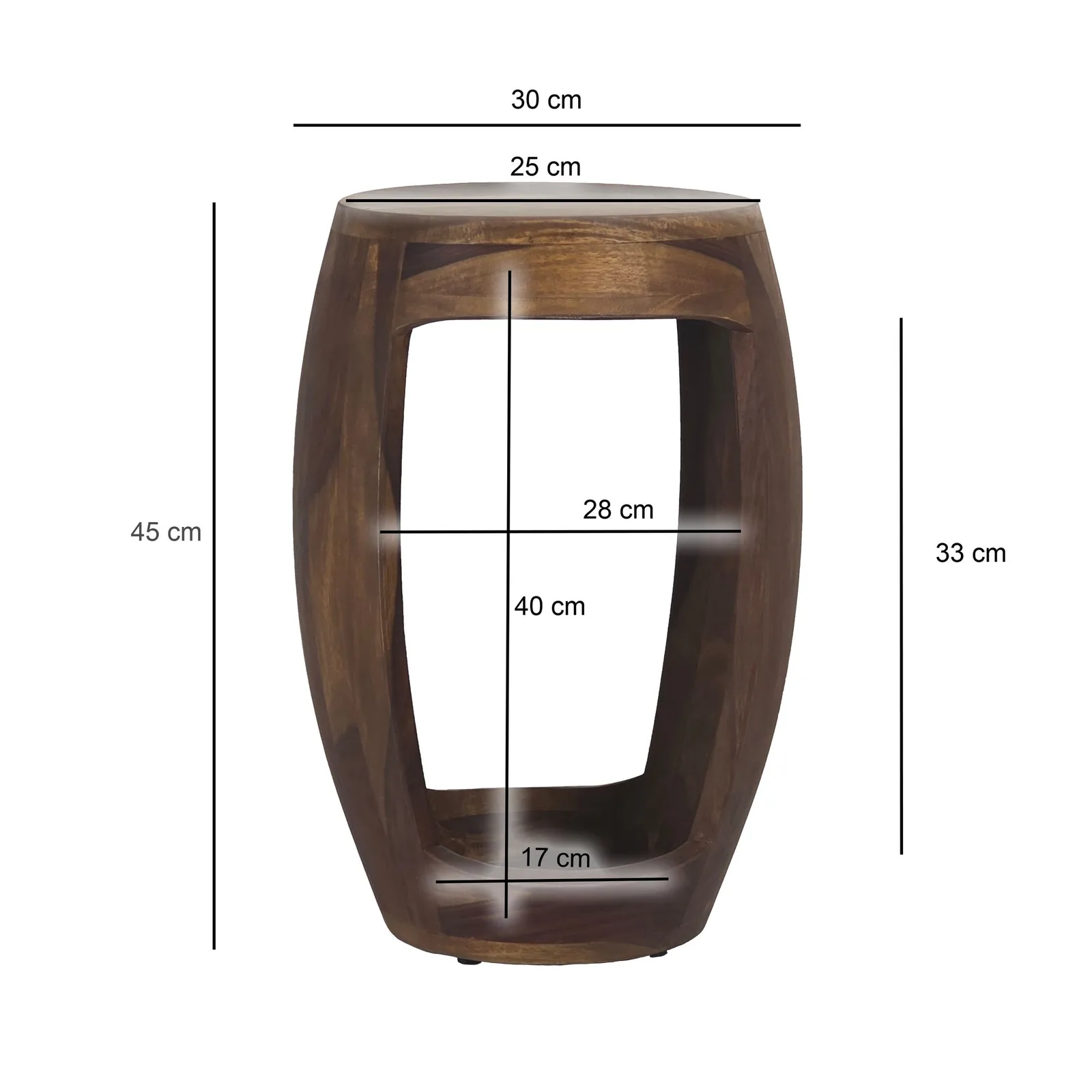 FineBuy Beistelltisch Sheesham aus Massivholz, Braun – 30 cm